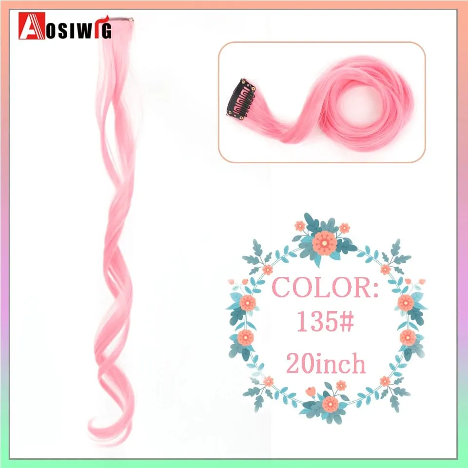Extensions de cheveux synthétiques lisses et longues à reflets arc-en-ciel, 22 pouces, Clip en une seule pièce, ombré rose violet vert jaune pour femmes — image 23