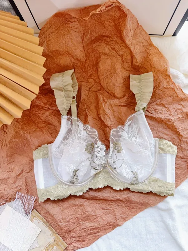 Ensemble de soutien-gorge français en dentelle florale, à armatures douces, bonnet de lapin Ultra fin, grande taille, minimiseur, ensemble de Lingerie Sexy pour femmes, usage quotidien — image 11