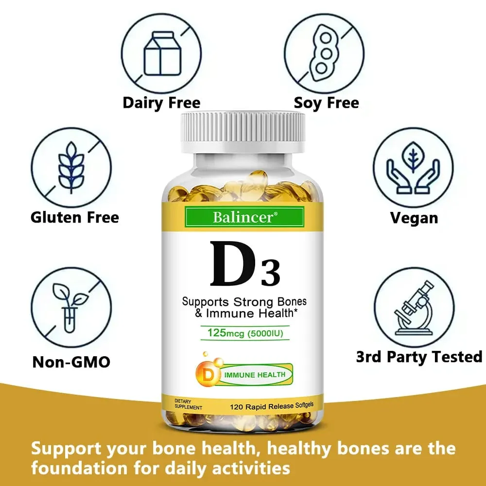 Balincer Vitamin D3 5000 IU (125 Mcg) ผลิตภัณฑ์เสริมอาหารสำหรับกระดูกฟันกล้ามเนื้อและภูมิคุ้มกันสุขภาพ 30/60/120 Softgels — image 6