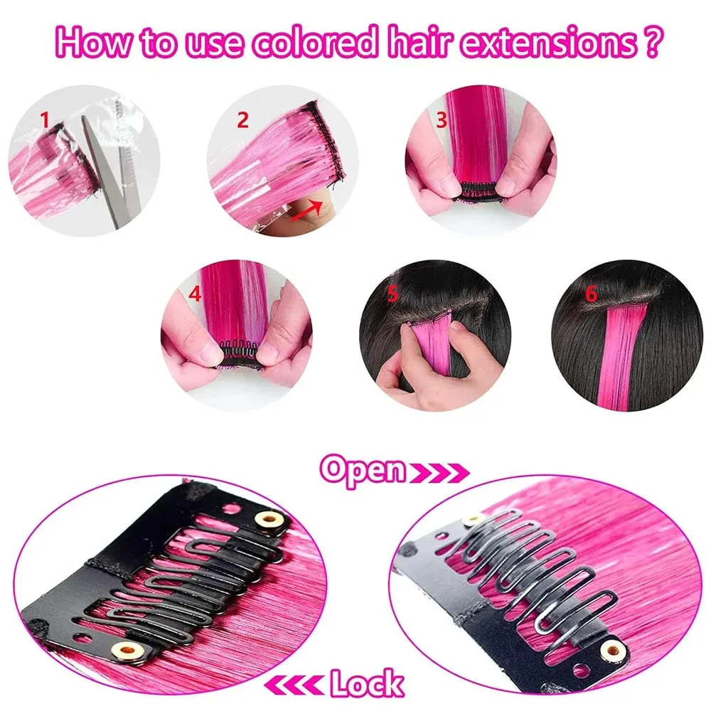 5 Stücke Farbige Haarverlängerungen Party Highlights Lockiges Wellenförmiges Haarteil Clip In Synthetische Streak Für Mädchen Frauen Halloween Perücke — image 5