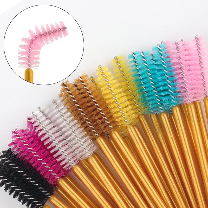 50pcs Disposable Golden Rod Eyebrow Eyelash Brushes Mini Mascara Wands Comb Eyelash Extension Applicator Beauty Makeup Tools — image 3