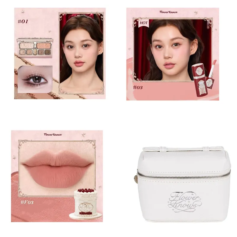 Maquillage fleur sait ensemble Swan Ballet série Six couleurs fard à paupières Palette en relief fard à joues brillant rouge à lèvres Kit avec sac tout en — image 27