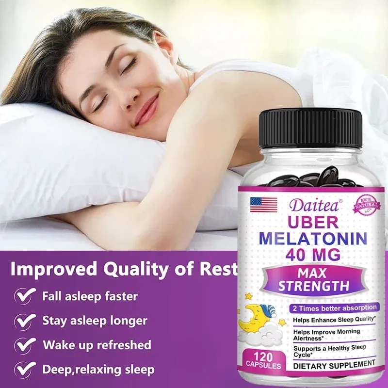 Daitea Melatonin Supplement 40mg Contains Vitamin C Theanine Extract Capsules to Promote Sleep Quality & Alertness Non-GMO — image 3