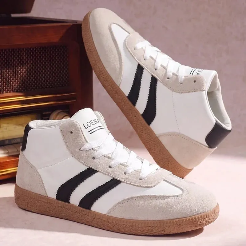 Unisex High-Top-Retro-Sneaker, gestreift, Patchwork, Schnürung, weiche Gummisohle, täglich, lässig, Boardschuhe für Männer und Frauen — image 6