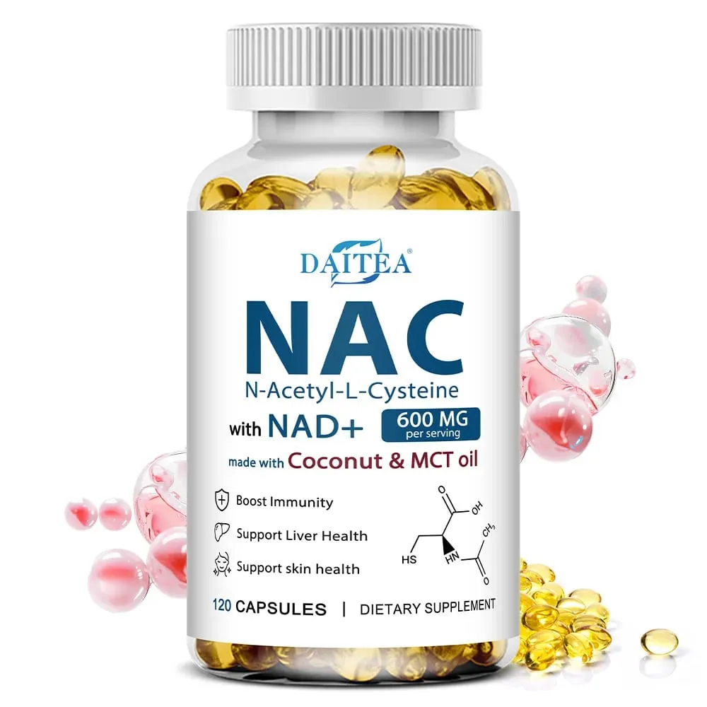 مكمل N-Acetyl Cysteine NAC مع NAD+ دعم مضاد للأكسدة يدعم صحة الكبد وصحة البشرة وخالي من الغلوتين 120 كبسولة — image 1
