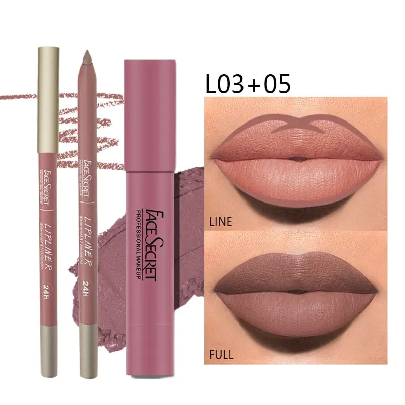 Conjunto de delineador e batom fosco à prova d'água, maquiagem labial de longa duração, renderização de cor fosca macia, cosméticos de maquiagem feminina — image 3