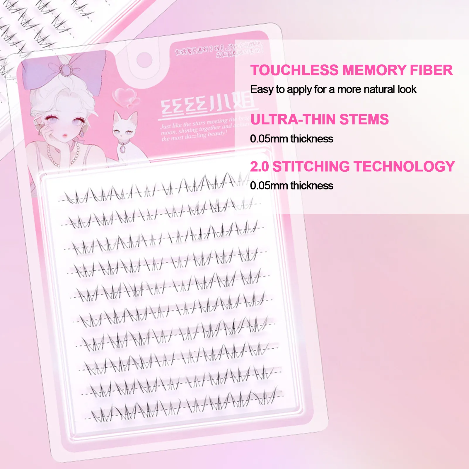 10 Reihen 5–7 mm Luft-Unterwimpern, kein Kleber erforderlich, künstliche Wimpern, segmentiert, natürliches Katzenauge unter den Wimpern, W-förmige untere Wimper — image 2
