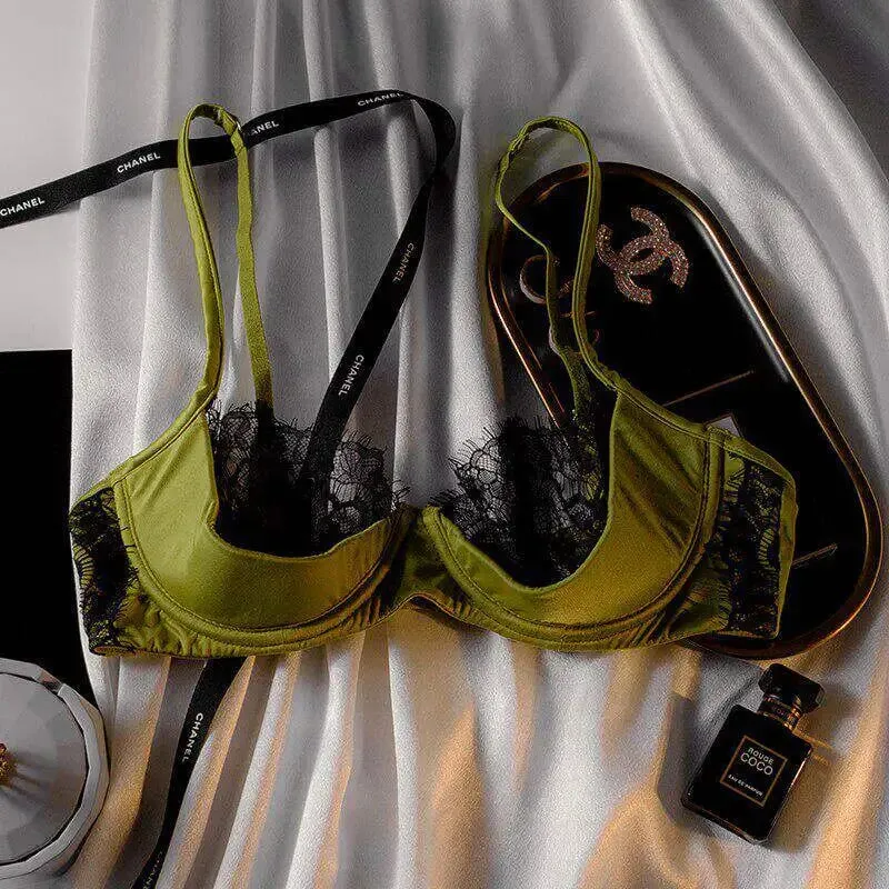 Plus Size Half Cup Sheer Lace Bra Set Ultra Thin Minimizer Underwire Lift Support Breathable Large Cup Matching Underwear Set