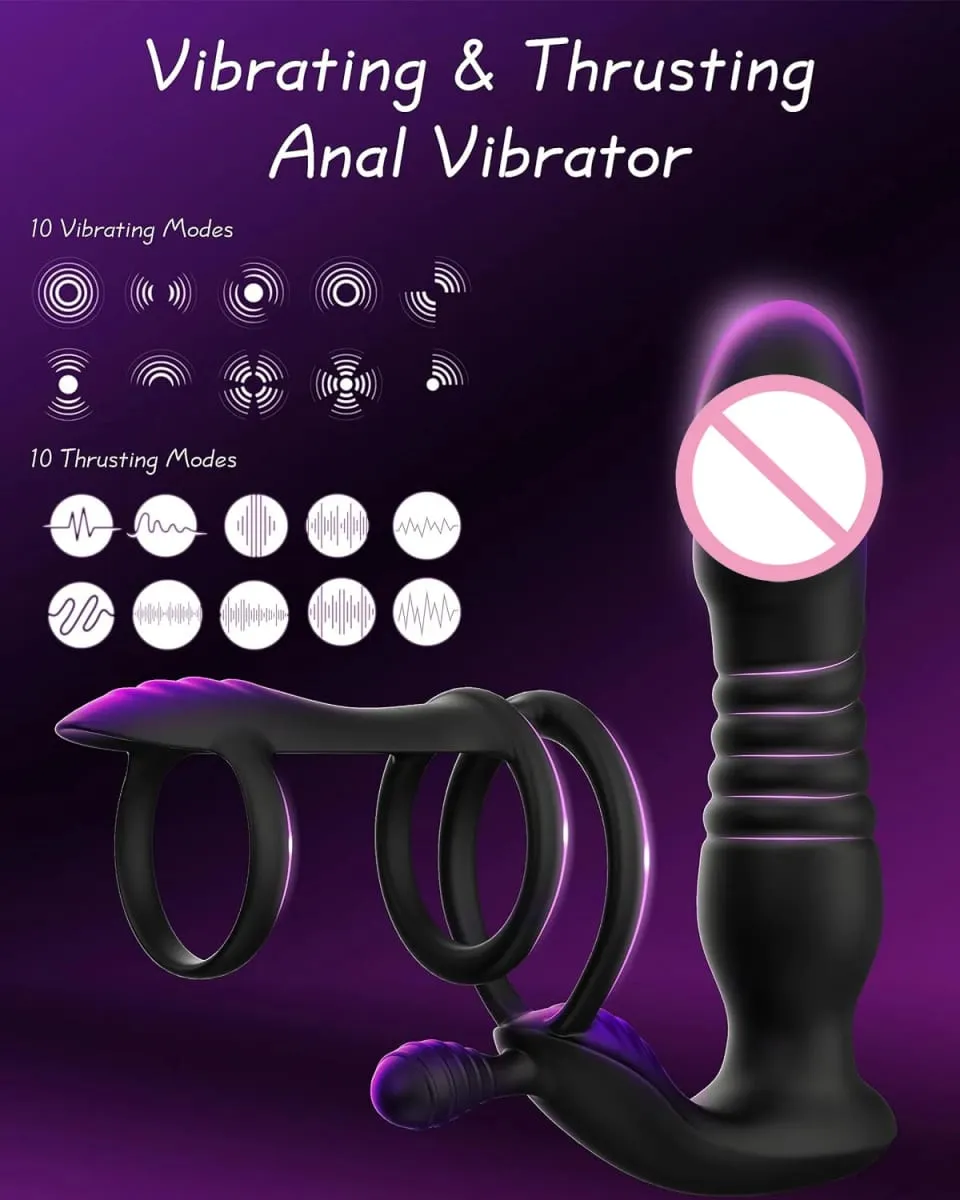 Palam Dubur Pengurut Prostat Penggetar 3 Cincin Zakar Bergetar Dildo Cincin Ayam Dewasa Bekalan Palam Punggung Mainan Seks untuk Lelaki Wanita Gay — image 2