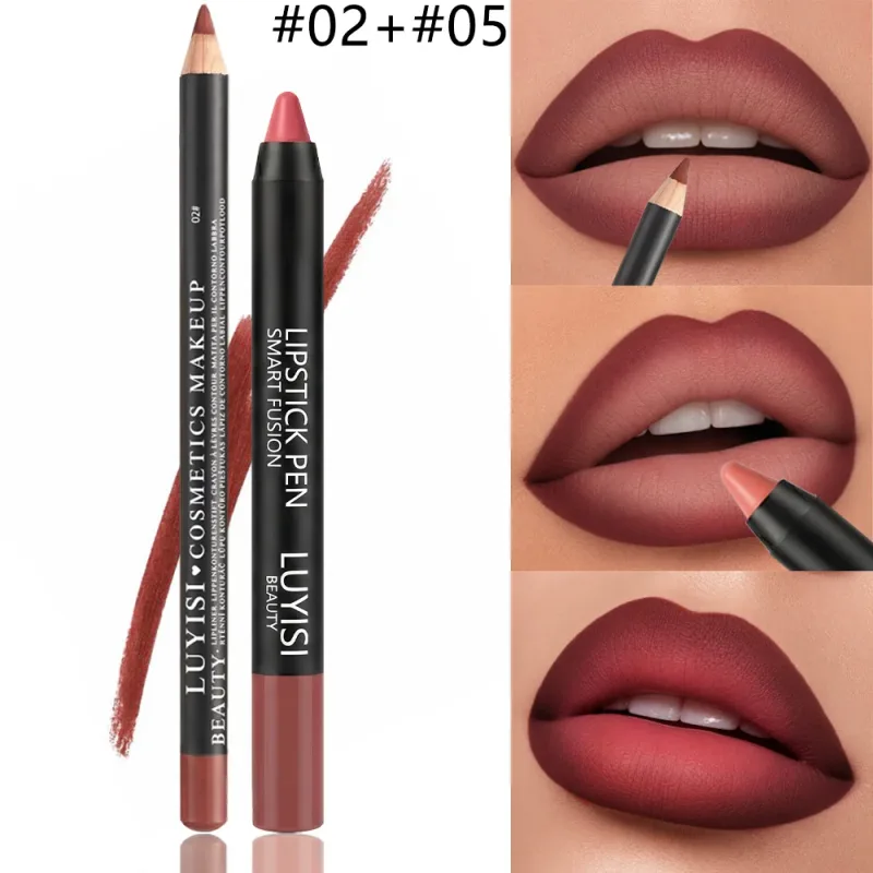 2pcs/set Set Solekan Bibir: 1 Pelapik Bibir Matte + 1 Pensel Gincu Matte Lembut. Padanan sempurna matte tahan lama dan kalis air — image 3