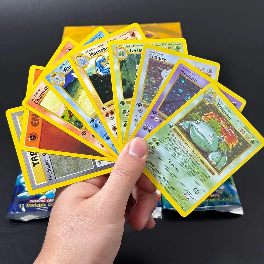 Pacote inteiro pkm 1ª edição booster ptcg cartões proxy para conjunto base pacote charizard blastoise venusaur tcg cartões 11 unidades/pacote brinquedo — image 6