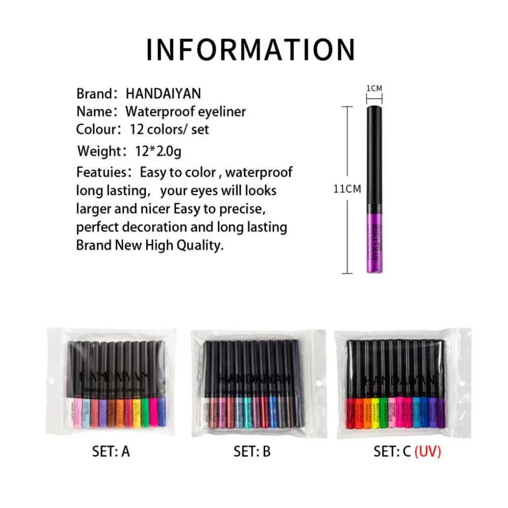 12pcs Colorful Waterproof Eyeliner Pen Set Fluorescent Matte Long-Lasting 24hrs Eye Liner Pencils for Face Makeup Decoration
