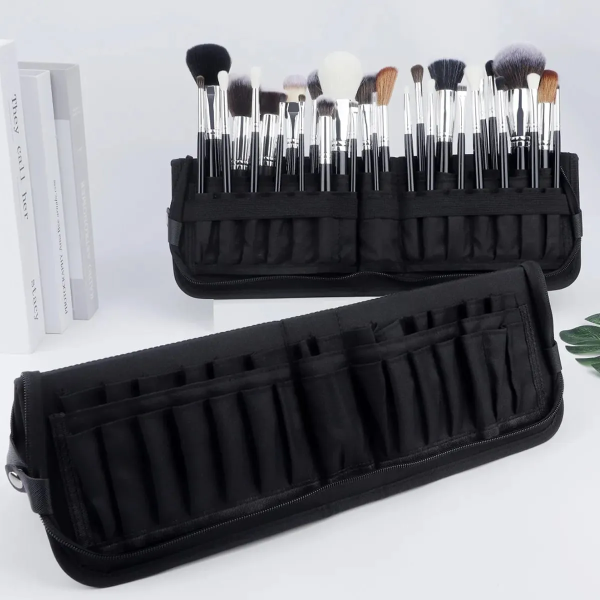 High Quality 14/23/29 Holes PU Cosmetic Makeup Brushes Pouch Portable Black Waterproof Oxford Beauty Brush Bag Organizer — image 3