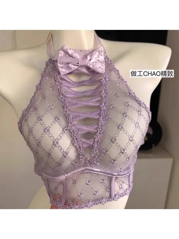 Reggiseno Minimizer Coppe Grandi DD+ | Set di biancheria intima da donna con fiocco a cuore e motivo a rombi, top snellente e sottile — image 3