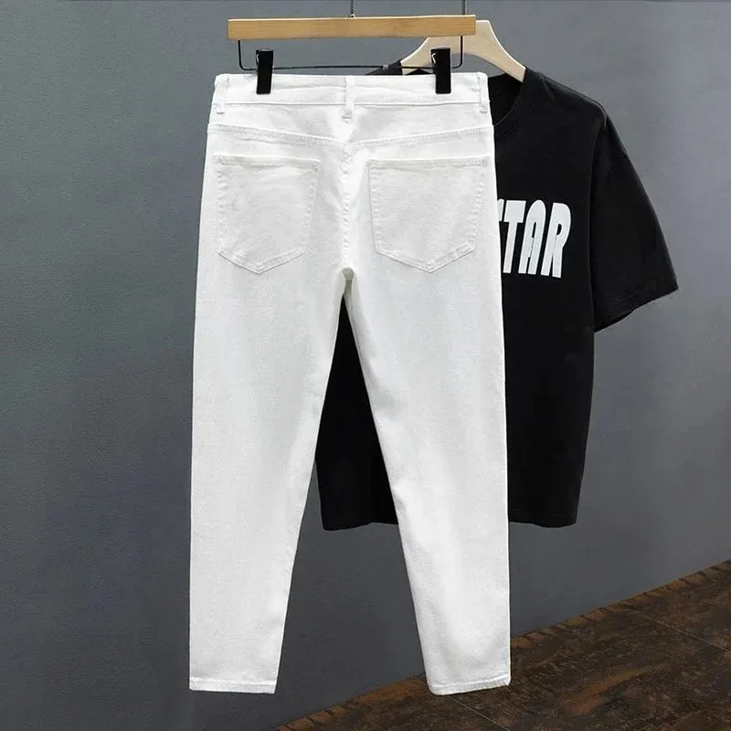 Jean Slim pour hommes, pantalon en coton fin, doux, élastique, tendance, longueur cheville, droit, Simple, coréen, Denim, printemps été — image 6