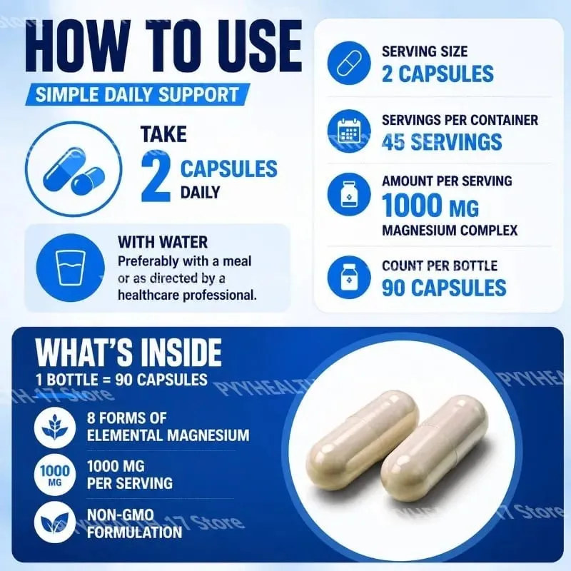 Nutrisi Magnesium Kapsul Kompleks 8 Bentuk Elemental Magnesium Mendukung Fungsi Tubuh Sehat 1000 Mg 90 Kapsul — image 6