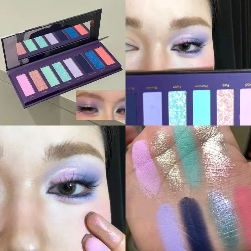 8-färgs rökt grön ögonskuggspalett metallisk blå pärlemorskimrande glitter ögonskuggsplatta Diamant ljusare höjdpunkter makeup — image 4