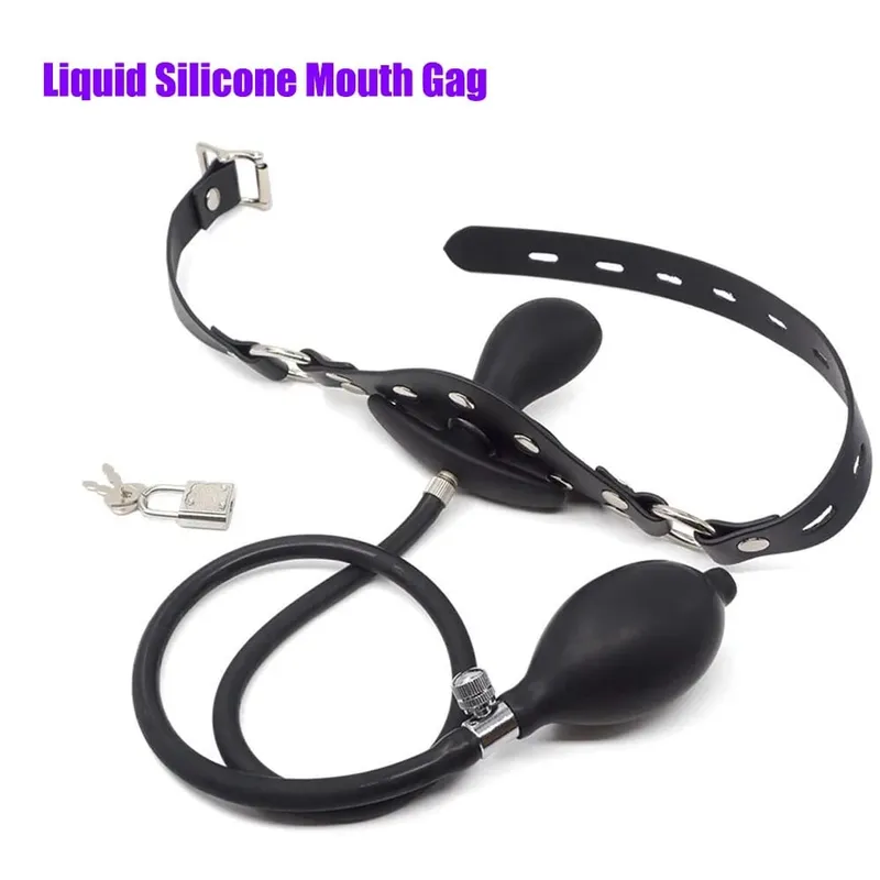 ยืดหยุ่นขนาดซิลิโคนปาก Gag BDSM Ball อุปกรณ์เสริม Plug Inflatable ที่ถอดออกได้ปั๊มสำหรับเร้าอารมณ์ Restraint Sex เกมเล่นของเล่น