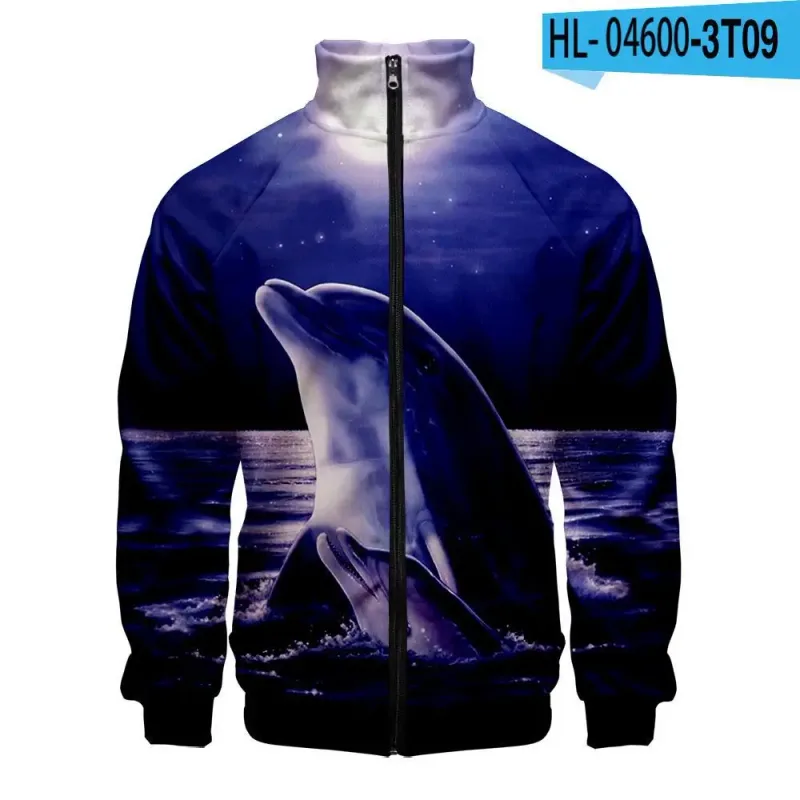 Harajuku Popular Novelty dolphin 3D Print Zipper Raglan Jacket Windbreaker Boys/Girls Comfortable Stand Collar Jackets Coats — image 22