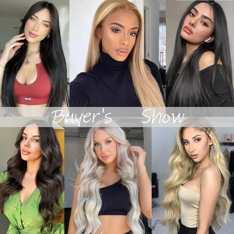 16 clip 7 pezzi / set estensioni dei capelli lungo rettilineo sintetico naturale nero biondo posticcio resistente al calore per l'acconciatura delle donne — image 7