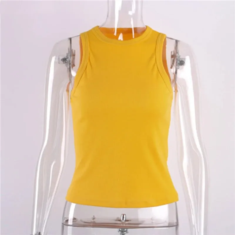 Top in maglia a costine Collo Camicie basic estive Bianco Nero Gilet sportivo casual con spalle scoperte Canotta da donna verde — image 14