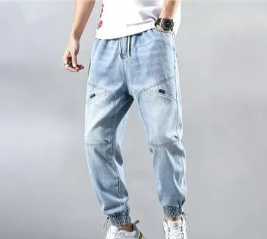Jean élastique de rue pour hommes, pantalon Cargo en Denim, couleur unie, multi-poches, décontracté, taille moyenne, tenue quotidienne, jogging — image 3