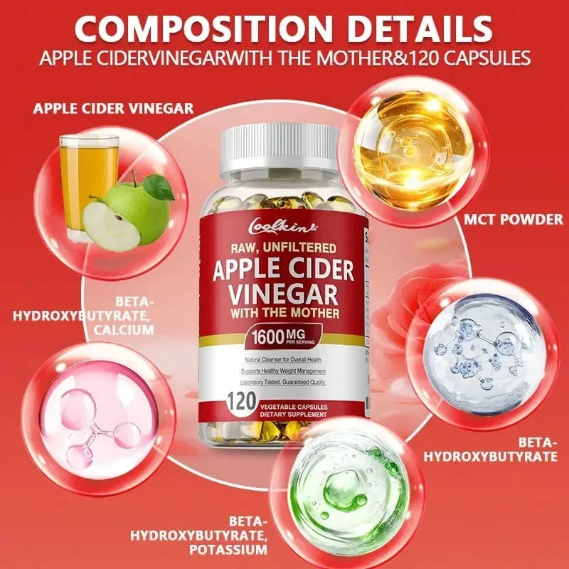 Capsule di aceto di sidro di mele - Integratore di vitamine del gruppo B Controllo del peso Detox Allevia gonfiore e costipazione Fat BurnerSup — image 4