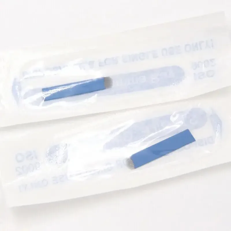 50개 Tebori 0.18mm 문신 마이크로 블레이드 블레이드 영구 화장용 바늘 수동 눈썹 블레이드 크기