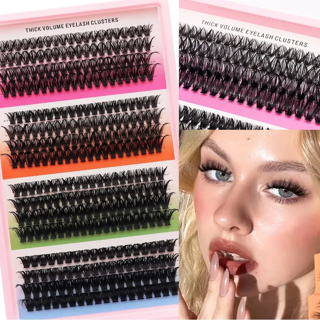 Cat Eye 16 rækker Cluster Lashes 406080100P Blandede DIY Individuelle øjenvipper Tykke Bakke DIY Eyelash Extension Wispy Volume Eyelashes — image 3