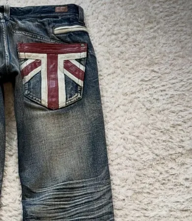 Vintage French Flag Pocket Patchwork Men's Jeans Y2K Low Waisted Straight Leg Blue Washed Denim Pants Women Casual Street Jeans — image 6