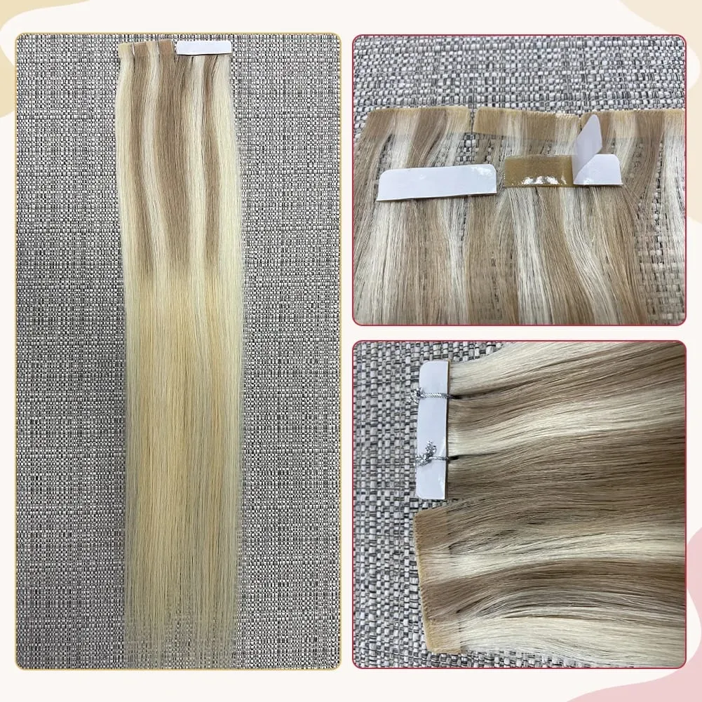 Przedłużanie włosów na taśmie wtryskowej Moresoo Popielaty blond Podkreśla dziewicze włosy Naturalna prosta brazylijska taśma w przedłużaniu ludzkich włosów — image 2
