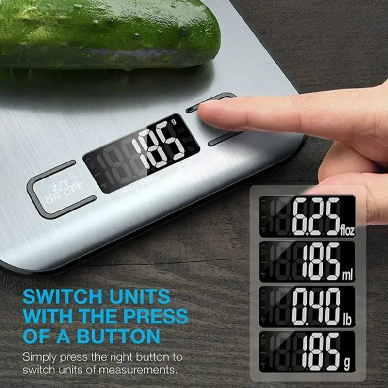 Digital køkkenvægt 5 kg/10 kg mad multifunktion rustfrit stål Balance LCD-skærm Måler gram ounces madlavning bagning — image 2