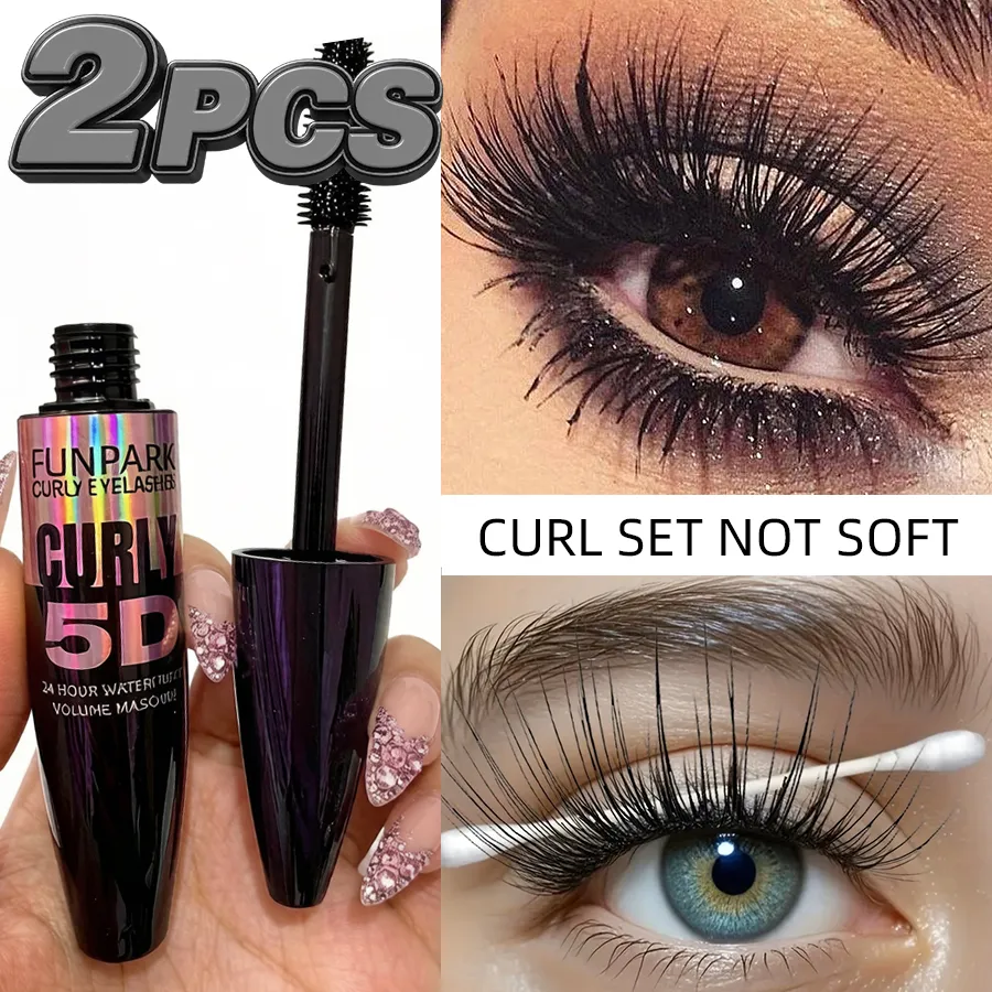 2 pezzi 5D Eye Mascara nero Impermeabile allunga le ciglia Estensione Mascara in fibra di seta Trucco occhi a lunga durata per le donne Cosmetico Bellezza coreana — image 4