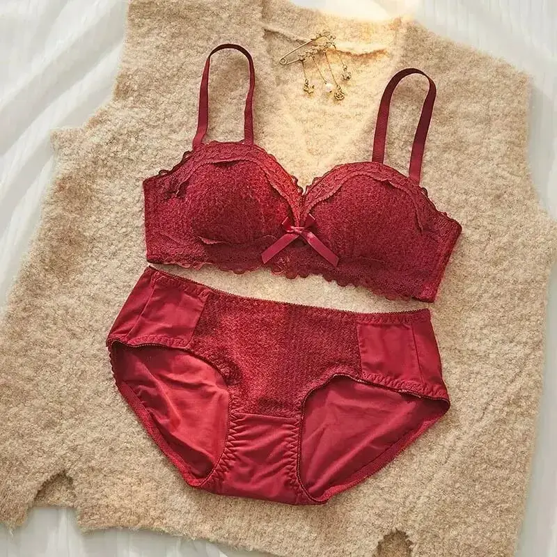 Conjunto de lencería Sexy de encaje, Push Up, acolchado grueso, pecho pequeño, mejora la forma, sujetador de media copa, ropa interior íntima breve oculta — image 10