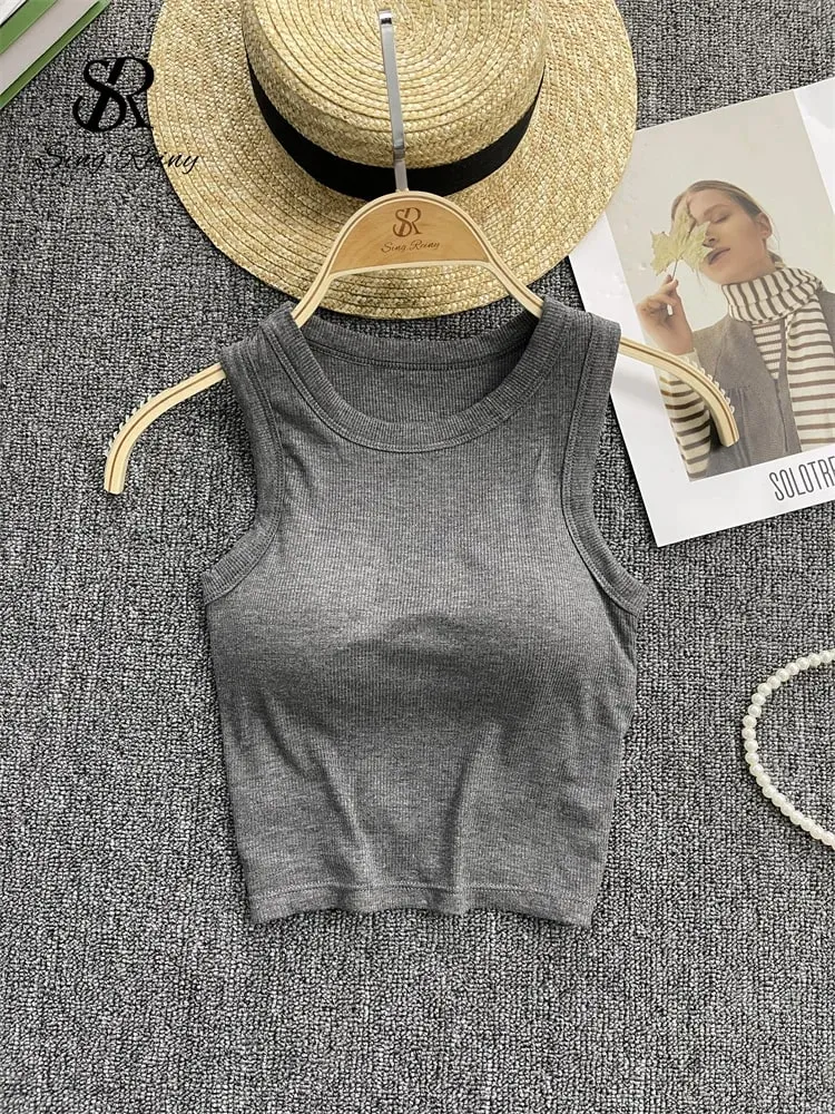 Ærmeløs striktop Dame Rygløs koreansk BH O-hals Solid elastisk talje Dame Elegant Mode Casual Crop Top — image 6