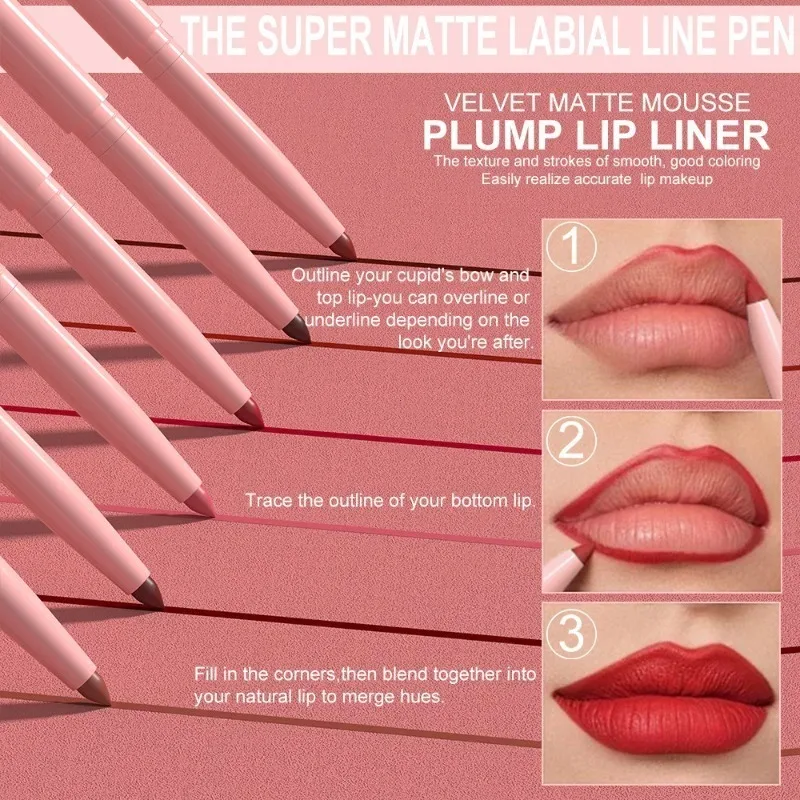 6 stk Lip Liner Pen Sæt Langtidsholdbar Vandtæt Svedtæt Nem Farvning Ikke-falmende Farve Rendering Lip Gloss Sæt Beauty Makeup — image 3