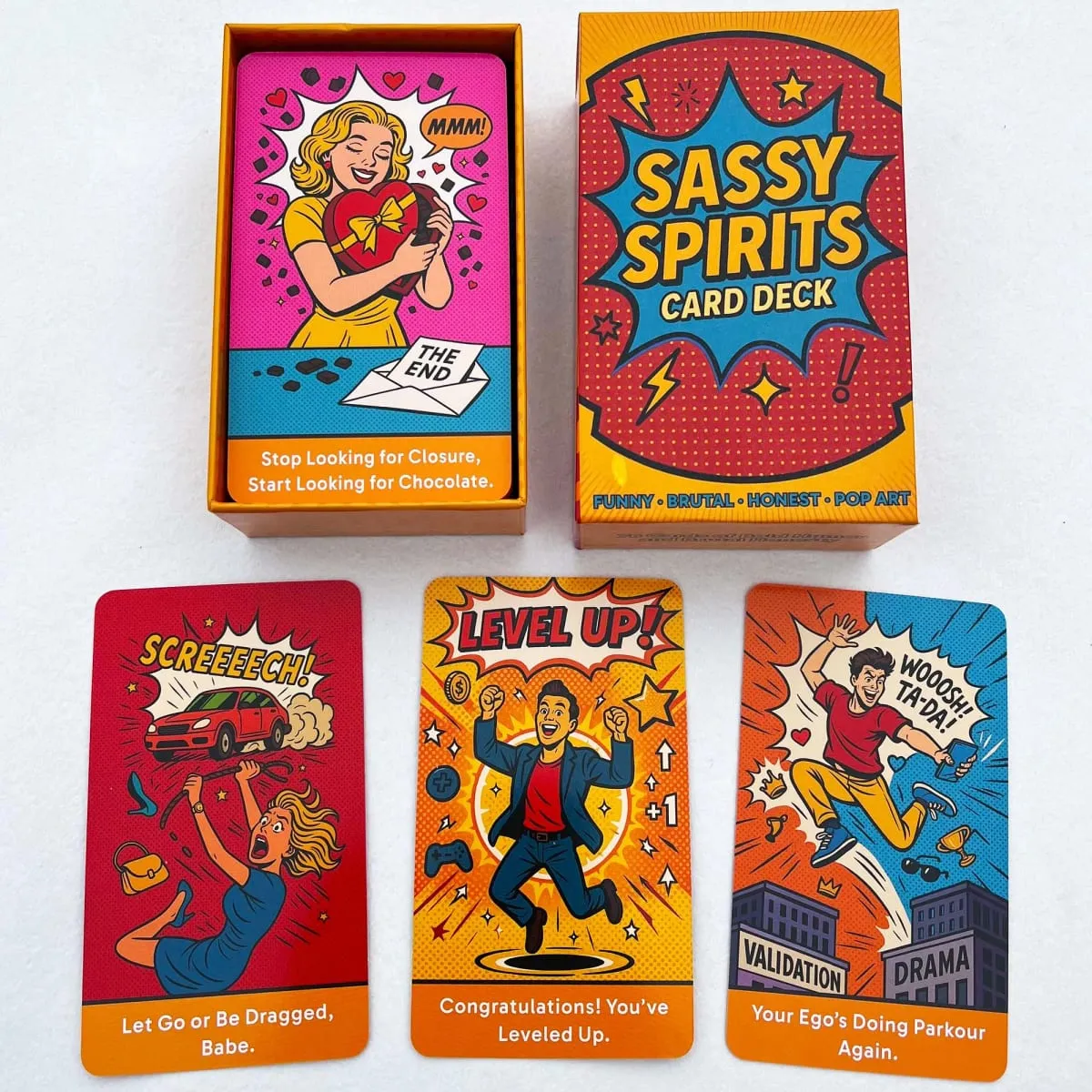 Balíček 78 karet Sassy Spirits Balíček karet Oracle, humorné věštecké karty obsahuje vtipný upřímný trendový umělecký komiksový styl — image 2