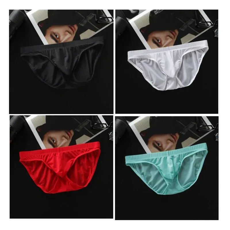 4 Pcs/pack M-4XL Ultra-thin Ice Silk Men Seamless Briefs Transparent Mens Sexy Bikini Underwear Male U Pouch Panties — image 15