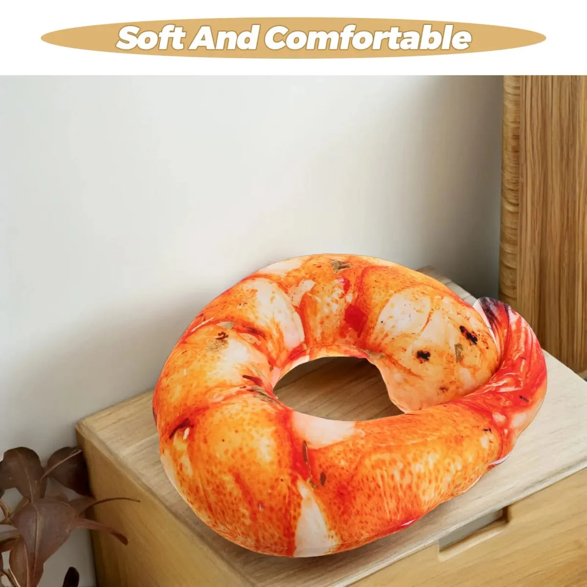 Cuscino realistico per gamberetti cotti Cuscino per il collo morbido e confortevole Simulazione divertente Cuscino per alimenti Decorazioni per la casa Simpatico oggetto da cucina creativo — image 3