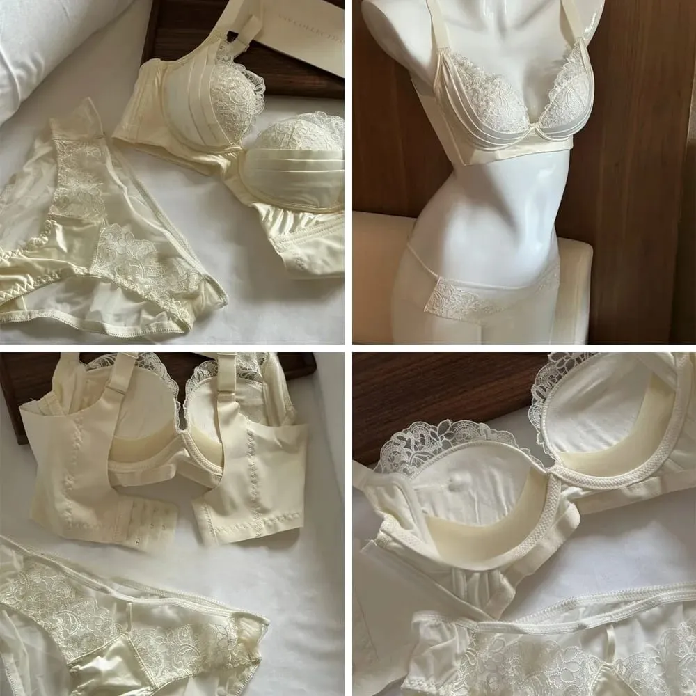 Tyndt blank ryg-bh-sæt anti-sagging push-up lingeri til store bryster Show Small Gathering Cup Undertøj — image 2