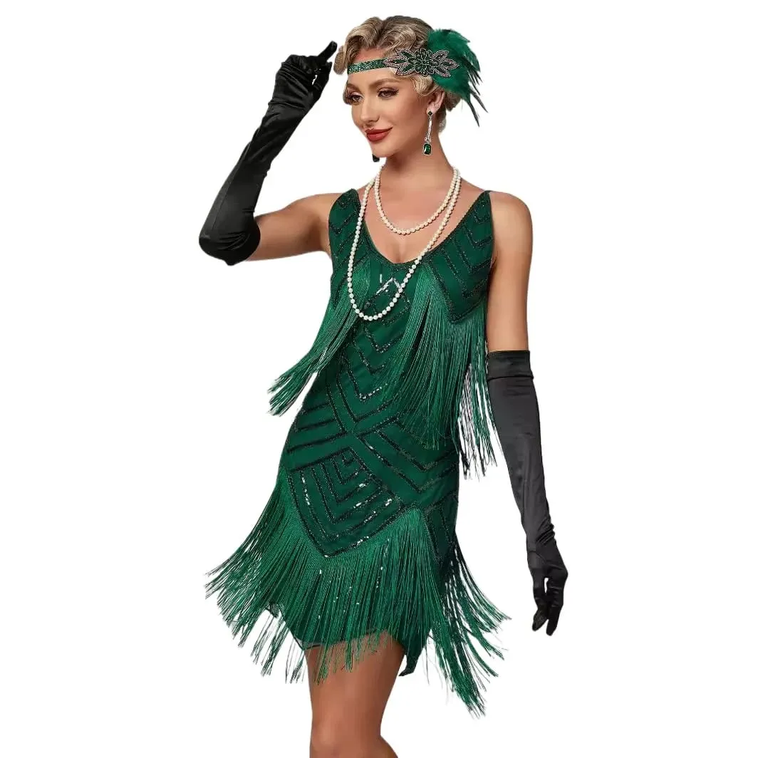 Flapper Roaring PLUS ขนาด 20 S Great Lady ชุดมินิสั้น Gatsby Fringed เลื่อมลูกปัด Lady MINI Tassels ตกแต่งชุด — image 2