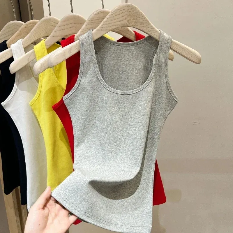 Neue Koreanische Stil U-Neck Ärmellose Strap Tank Tops Abnehmen Basis Schicht Top Mode Minimalistischen Design Sommer Weibliche Solide camis — image 12