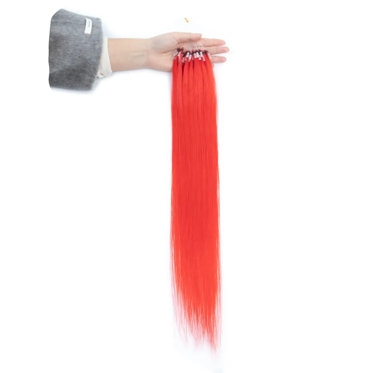 Extensions de cheveux humains colorés à micro maillons, sans colle, cheveux humains vierges, pour femmes et filles, 50 brins colorés, 30G, gris — image 20