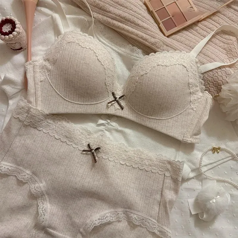 Sweet Girl Lace Edge Floral Bra Set Women Non-steel Ring Beauty Back No Steel Hoop Anti Sagging Underwear Cotton Comfortable Bra — image 2