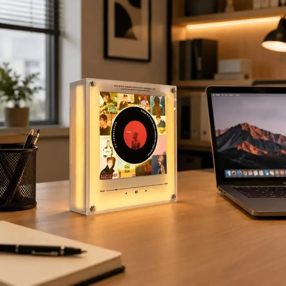 Lecteur de musique NFC, autocollant magnétique pour réfrigérateur, Machine à disque rotatif en acrylique, lecteurs de chansons automatiques pour réfrigérateur, veilleuse — image 5