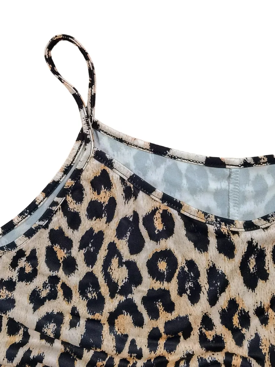 Abito lungo taglie forti con stampa leopardata e cinturino per spaghetti, abbigliamento casual da spiaggia e da vacanza, tendenza moda estiva per le donne — image 5