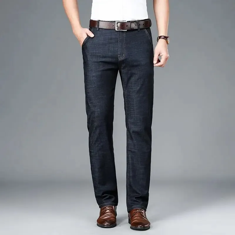 Seluar Jeans Nipis Perniagaan Lelaki Keanjalan Klasik Seluar Denim Kaki Lurus Fesyen Seluar Lembut Selesa Pakaian Kasual Lelaki — image 6