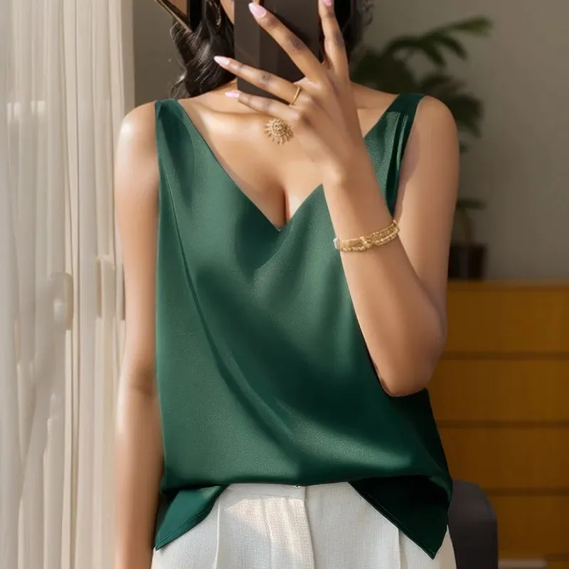 New Lce Silk Satin Camisole Women's Spring/Summer Solid Color Sleeveless Sexy Comfortable Silk Underwear Vest RW-D09 — image 5