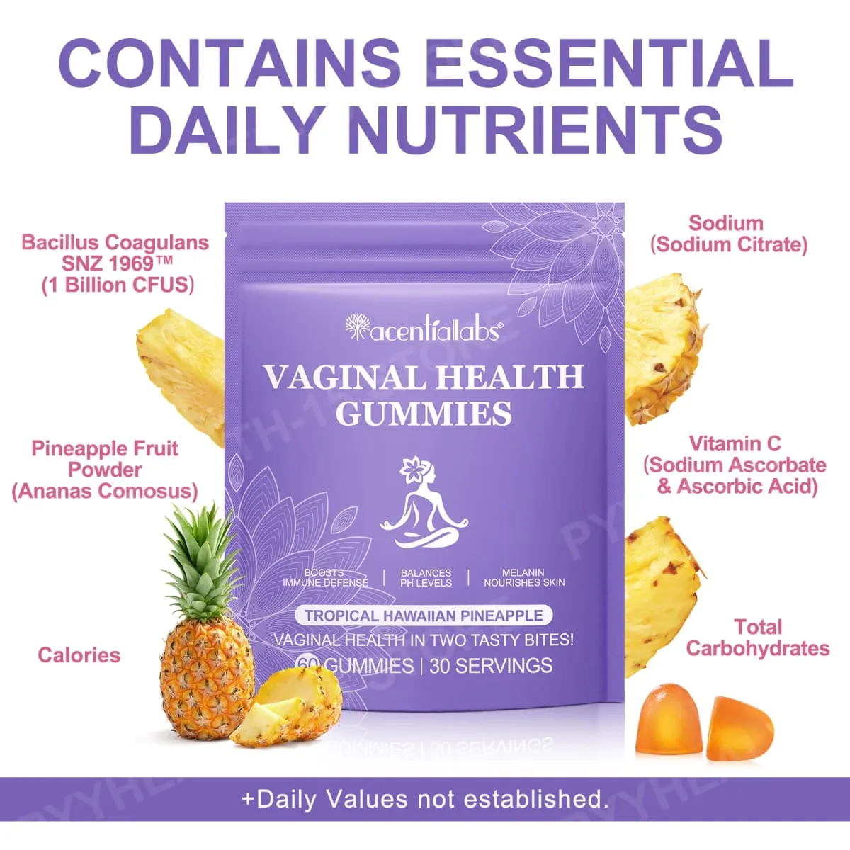 Kesihatan Faraj Gummies Sokongan Keseimbangan PH dengan Vitamin C dan Serbuk Buah Nanas Kesejahteraan Harian Tanpa Gelatin 60 Gummies — image 5