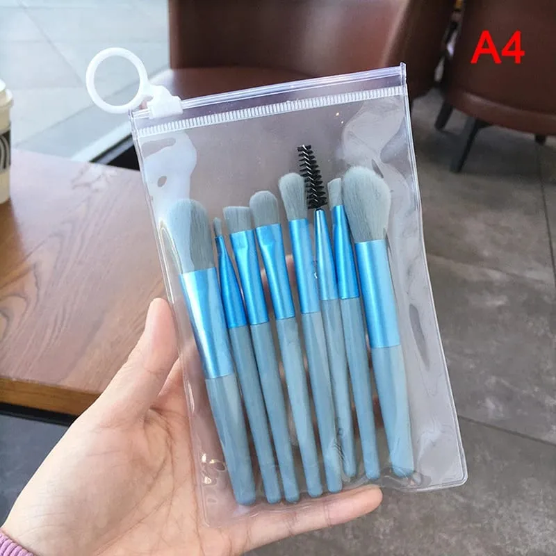 8 Buah Kuas Rias Mini Pro Pegangan Matte Set Kuas Rias Rambut Lembut Portabel dengan Tas Alat Rias Berkualitas Tinggi — image 10